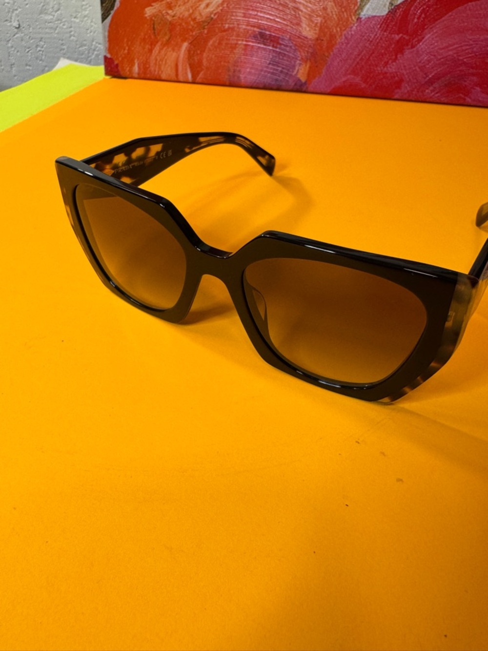 Prada Sunglasses Tortoiseshell Oversized Square Sunglasses - Amber Lenses - Picture 12 of 13